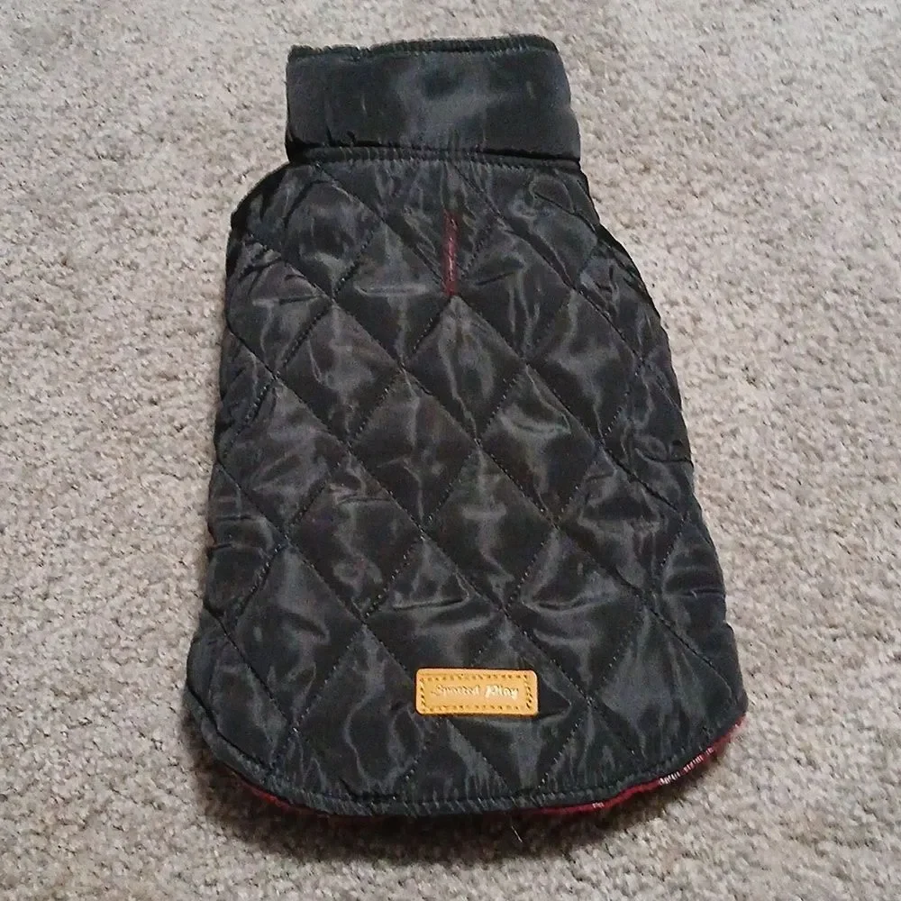 Reversible Waterproof Winter Dog Jacket Coat Plaid and solid Black Sz S NEW